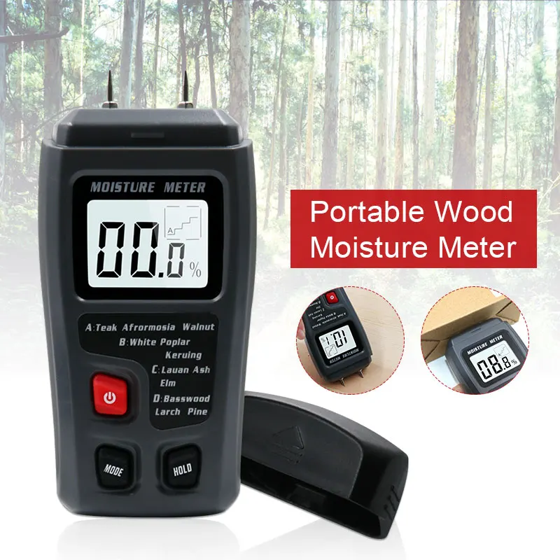 Grey Wooden Tester Humidity Measuring Instrument ABS LCD Instrumentation Moisture Meter Floor Wood Moisture Tester Durable
