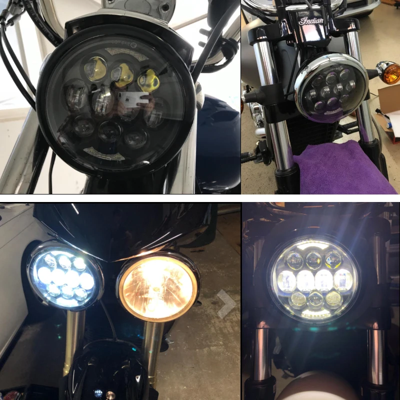 Moto Phare Phare LED Pour Moto Feu Circulation Voiture Yeux D'ange H4 7 Pouces Pour Touring Pour Lada Pour Niva 4X4 Pour Uaz Pour Hunter Pour Hummer Projecteur Moto(80w Black