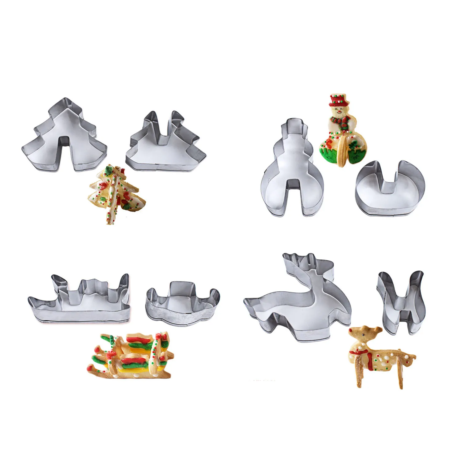 Behogar 8pcs 3D Christmas Cookies Cutter Set Snowman Christmas Tree Reindeer Sled Molds for Holiday DIY Chocolate Fondant Cake