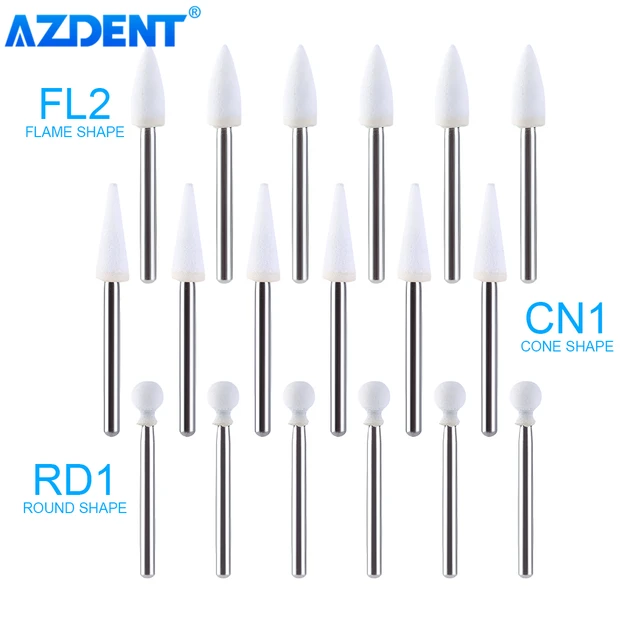 AZDENT 12 pz/pacco Dental Flame Cone Round White Stone Polisher FG Burs per la lucidatura Dental Clinic Metal Resin Porcelain 3