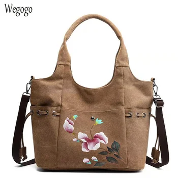 

Women's Hand-painted Handbag Large Capacity Canvas Shoulder Bags Floral Painting Travel Bag Bolso Mujer National Crossbody Bag