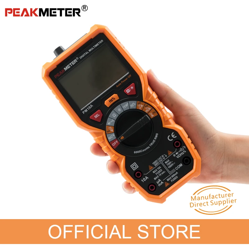 PEAKMETER цифровой мультиметр Вольтметр Амперметр PM18A True RMS AC DC сопротивление напряжения Емкость Частота NCV тестер