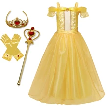 Маскарадное платье принцессы Белль для девочек от 4 до 10 лет на Хэллоуин, вечерние, драматические, выпускные, рождественские костюмы детская одежда Красавица и Чудовище