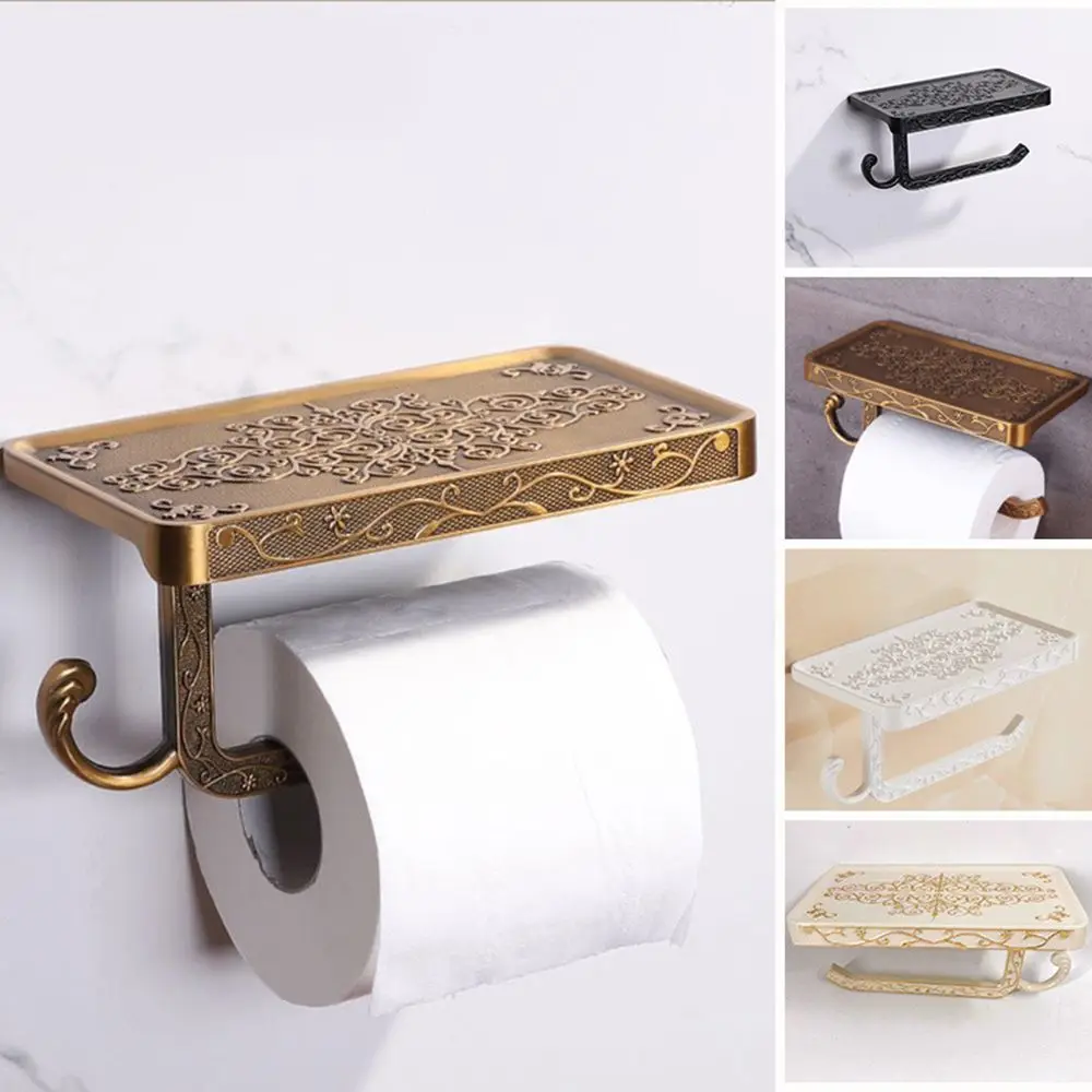 Antique Bronze Carving Bath Decor Shelves Bathroom Paper Towel Rack Roll Holder Toilet Shelf Tissue Boxes Mobile Phone Mount