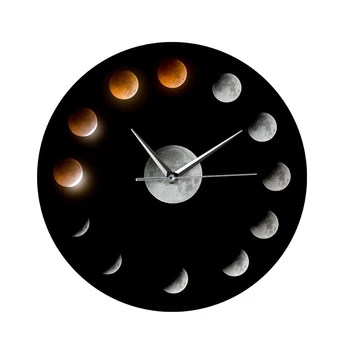 

Office Modern Eco Recycled Acrylic Silent Moon Phase Living Room Pointer Battery Powered Home Decor Wall Clock Quartz Round