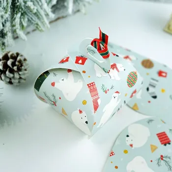 

Feiluan store 10pcs cute shape Nordic style light blue polar bear gift box cake and pastry box Ping an apple box biscuit box