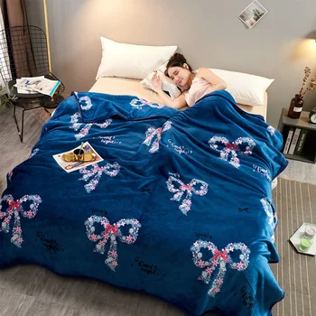 

Blue bowknot blankets quilts twin full queen luxury blankets simple soft Throw Flannel blankets on Bed/car/sofa kids blankets