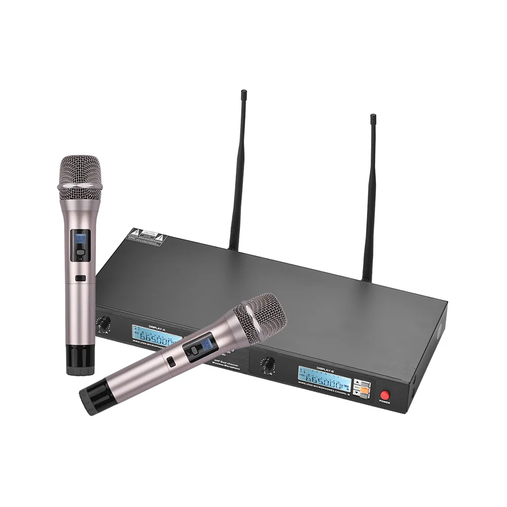 

New Muslady U-8020 UHF Dual-Channel Wireless Microphone System Infrared Automatic Frequency Synchronizing with 2 Handheld Mics