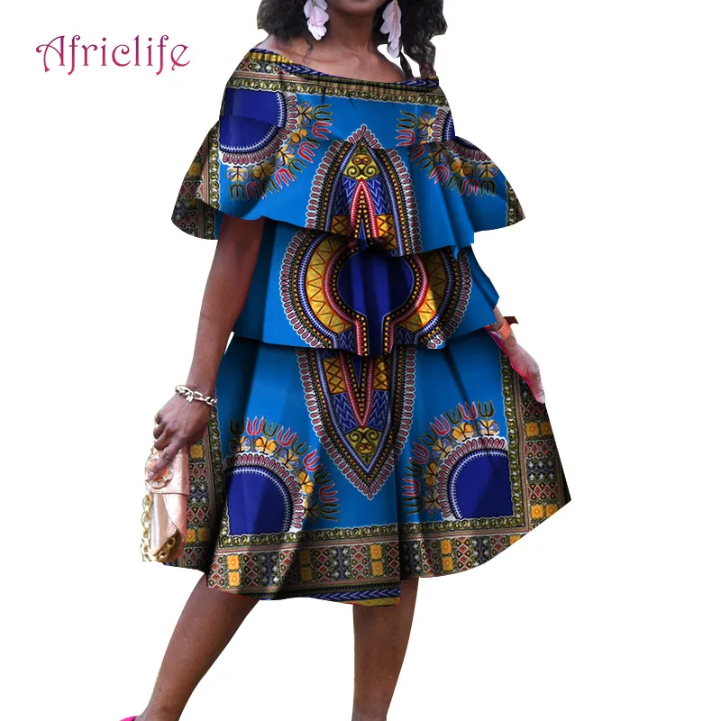 Африканские платья для женщин модное хлопковое Повседневное платье Анкара печать воск традиционная одежда размера плюс кекс платье WY4746 - Цвет: 7