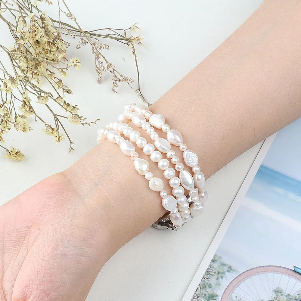Elegant True Pearl Beaded Watch Bracelet for Women - Elastic Replacement Watchband