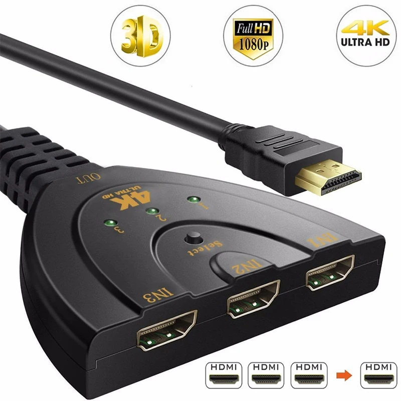 

4K HDMI AUTO Switch Switcher 4K*2K 3D Mini HDMI Splitter 3 in 1 out Port Hub for DVD HDTV
