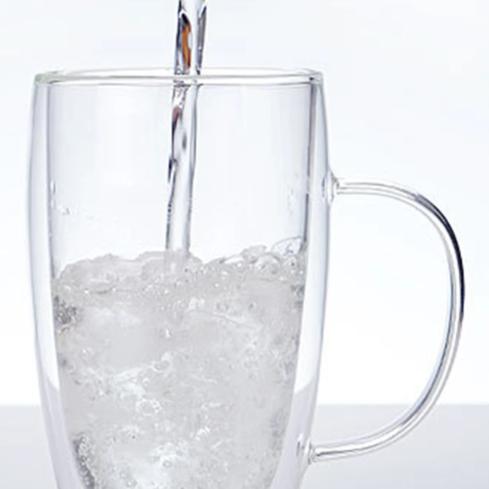Портативная прозрачная стеклянная чашка для воды кофейная кружка с двойными стенками Изолированная с ручкой питьевая стеклянная чашка питейная посуда кружки гидро колба