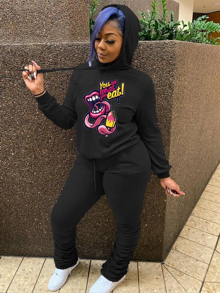 

2020 Tracksuit Women Set Harajuku Clothes Letter Love Hooded Sweatshirt Pullover Hoodie Pants Two Piece Set Ensemble Femme Suits