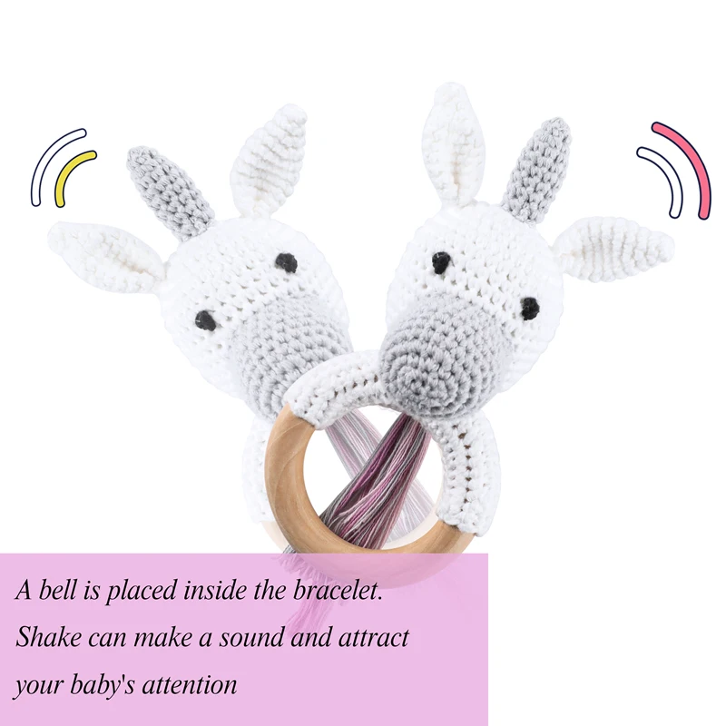 Baby Toys 1pc Wooden Teether Crochet Pattern Rattle Elephant Bell Toy Newborn Amigurumi Teether Knitted Rattles 2