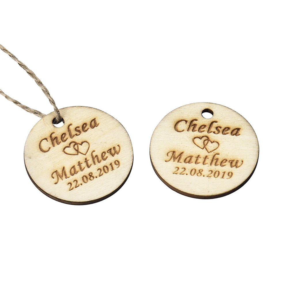

20Pcs Personalized Engraved Round Wedding Tags Wooden Baptism Circle Tag Sculpture Baby Shower Wood Gift Favor Party Decor Gifts