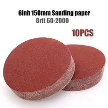 Disques de ponçage grain 60 – 150, 6 pouces, grain 60 2000, tampon de polissage, papier de verre à crochet et boucle pour le ponçage, la rouille et l'ébavurage de peinture, 10 pièces