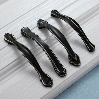 WV European Style Black Gold Cabinet Handles Solid Zinc Alloy Kitchen Cupboard Pulls Drawer Knobs Furniture Handle Hardware 6031