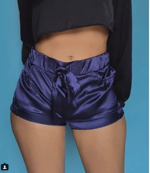 

Soft Pink Silk Satin Shorts Women Sexy High Waist Bodycon Flannel Short Pants Pantalones Mujer Fitness Sleep Wear