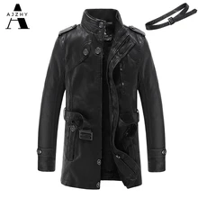 Зимняя кожаная куртка для мужчин, пальто из искусственного меха, зимняя теплая искусственная кожа, длинная толстая мотоциклетная куртка и пальто, Мужская Военная ветровка