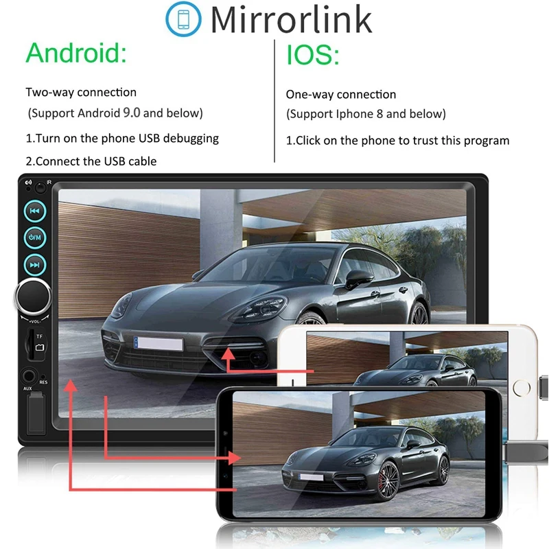 7 дюймов, двойной din автомобильный стерео с головное устройство Bluetooth TF USB FM Aux-In Радио Аудио Pressscreen MP5 плеер приемник Поддержка Зеркало