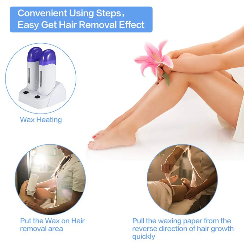 Wax Heater Hair Removal Wax Hair Removal Tool Portable Roll on Wax Cartridge Double Depilatory Wax Heater Warmer with a Base Melted Machines for Hair Removal for Home