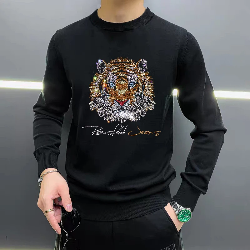 

High Quality Knitted Pullover Slim Fit Hip-Hop Youth Personality Hot Diamond Design New Arrival Brand Men's Sweater Plus Size