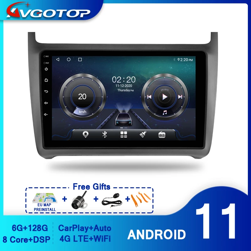 Автомагнитола AVGOTOP Android 11 для VW Polo 2012 2013 2014 2015 Carplay автомобильный мультимедийный