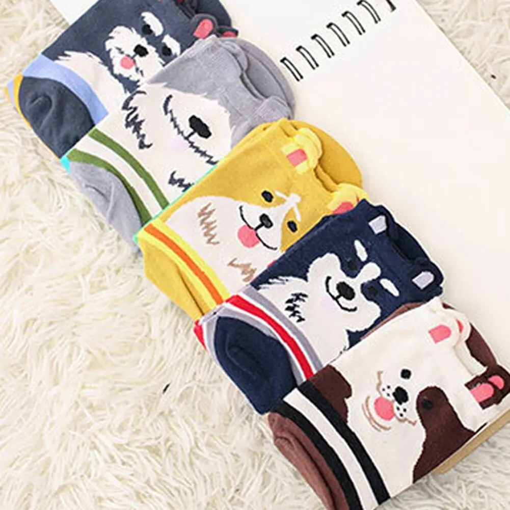 2019 New Women Lovely Dogs Socks Cute Cartoon Sox Summer South Korean Style Fashion Cotton Printing Tube Socks Floor Meias Socks