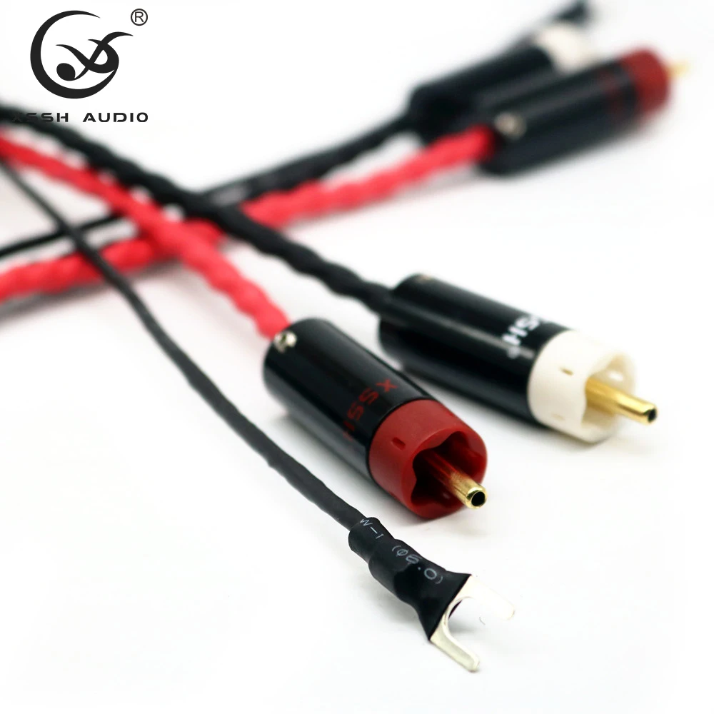 Signal Linie Schnüre XSSH 4 Core OFC Silber Schild Gold 2 RCA zu 2 RCA Boden U Spaten Stecker Boden draht Audio Phono Tonarm Kabel – Detail 2