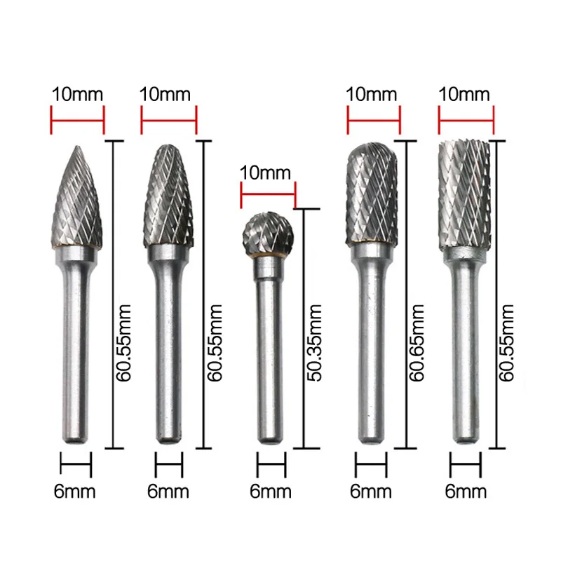 5 шт./компл. головка 6x10 мм ЧПУ Инструмент Аксессуары для шлифовальных станков Вольфрам карбидный вращающийся напильник деревообрабатывающий фасонно-Фрезерный резак для полировки