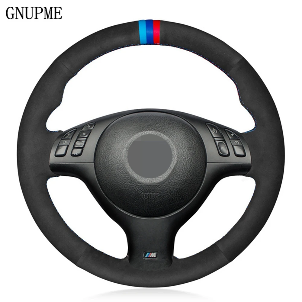 DIY Hand-stitched Black Suede Car Steering Wheel Cover For BMW M Sport E46 330i 330Ci E39 540i 525i 530i M3 E46 M5 E39