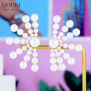 

GODKI 2020 Fireworks Charms Simulated Pearl Statement Earrings African korean Elegant Womens Stud Earrings in Jewelry 2019