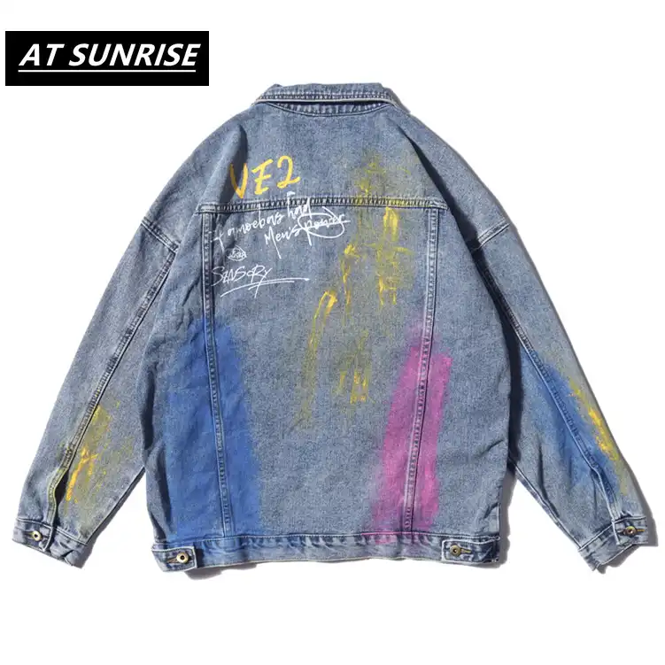 black jean jacket with flames