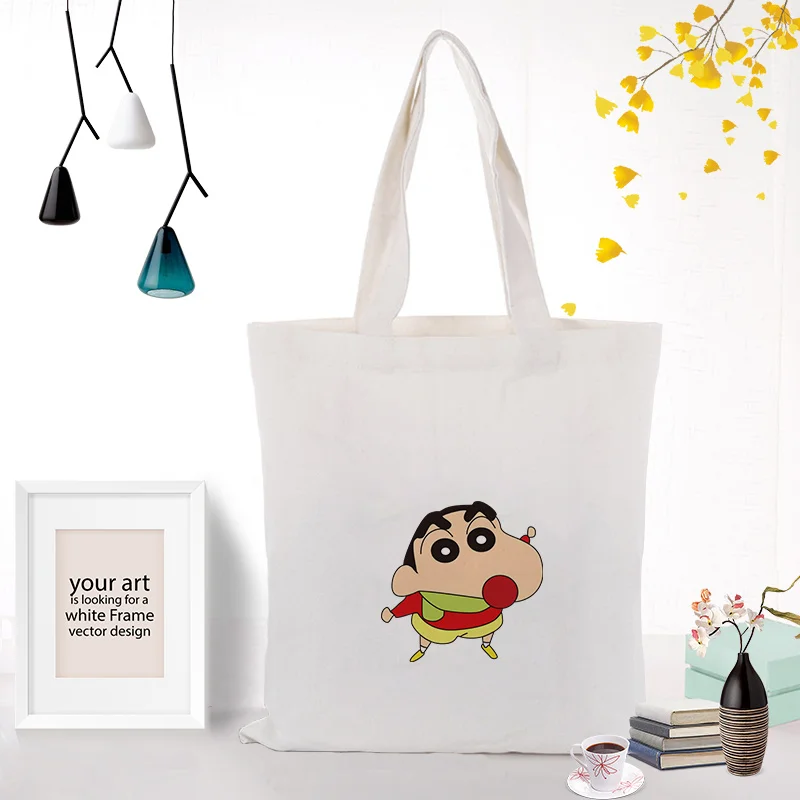 Crayon Shin-chan Сумка-тоут для ежедневного использования холст текст DIY печать на заказ логотип сумка для покупок эко многоразовая утилизация