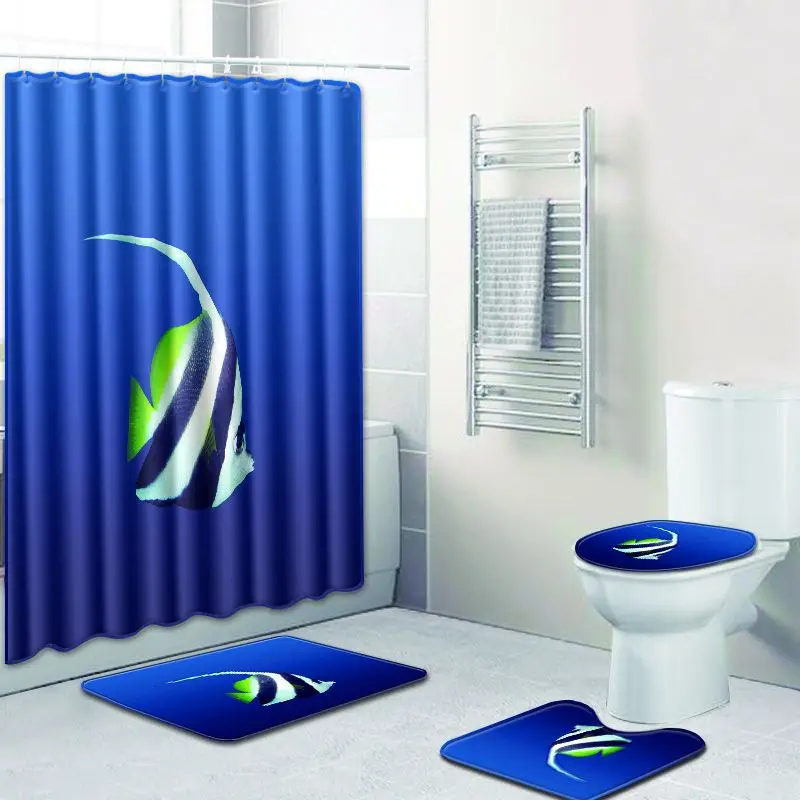 Zeegle коврик для ванной с 3D принтом, пьедестал, ковер с занавеской для душа, 4 шт., крышка для унитаза, коврик с эффектом памяти, Впитывающий Коврик для ванной