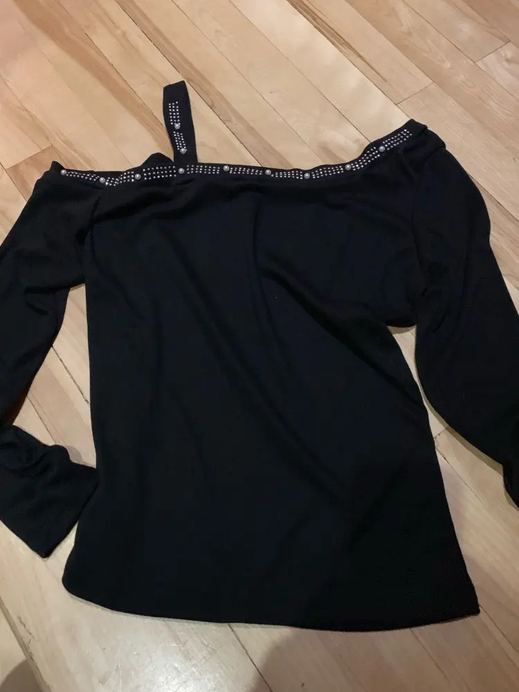 Женская футболка с бусинами, рубашка с длинным рукавом, черная футболка, Сексуальная футболка, женская футболка в стиле панк, осень, женская одежда SJ2710R