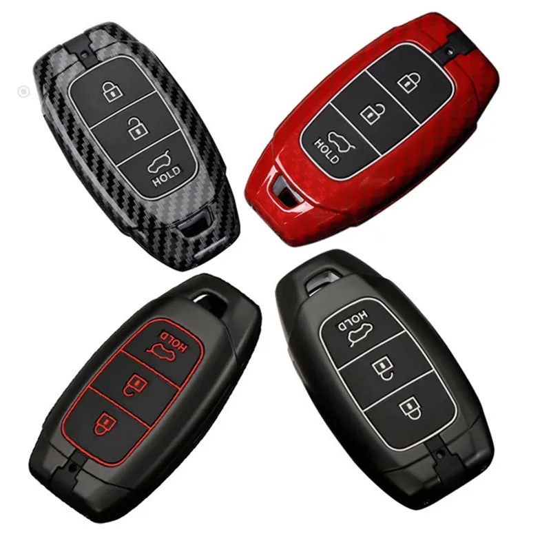 carbon Car Key Case For Hyundai Santa Fe TM I30 Solaris Azera Elantra Grandeur Accent Keychain Holder Protector Cover