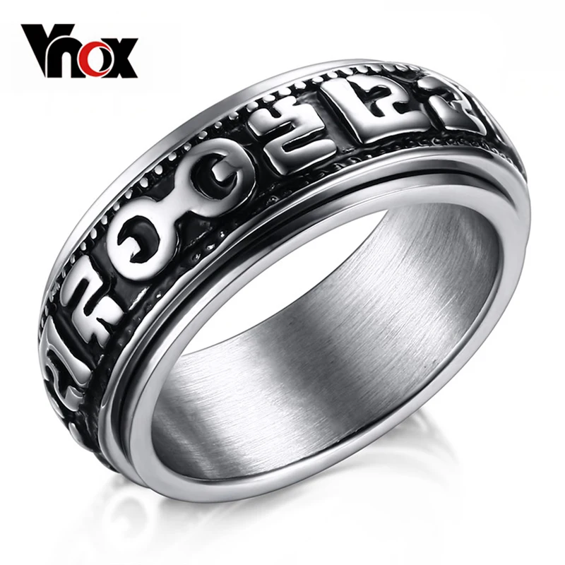 Vnox Spinner Кольца для Для мужчин Нержавеющая сталь мантра слова Кольцо Китайский