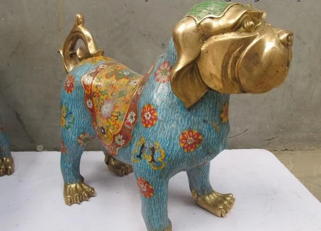 001429 Китайский Regius Чистая Бронзовая позолота cloisonne Shar Pei собака гончая статуя животного