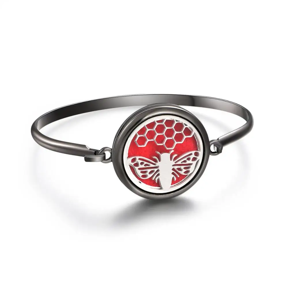 Black Aromatherapy Bracelet Essential Oil Diffuser Locket Perfume Bracelet Tree of Life 316L Stainless Steel Diffuser Bracelet - Metal Color: B223-67