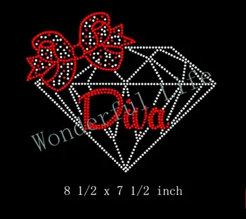 

Free shipping hotfix rhinestones DIVA Diamond Bow rhinestone iron on transfer diy