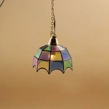 

1:12 Dollhouse Miniature Lamp Light Model Ornament European Style Colorful Lattice Ceiling Lamp Dollhouse Toys For Children Gift