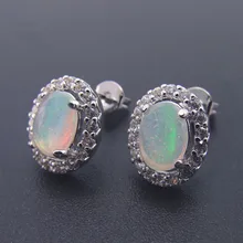

Oval Opal Silver Stud Earring White Rainbow Opal