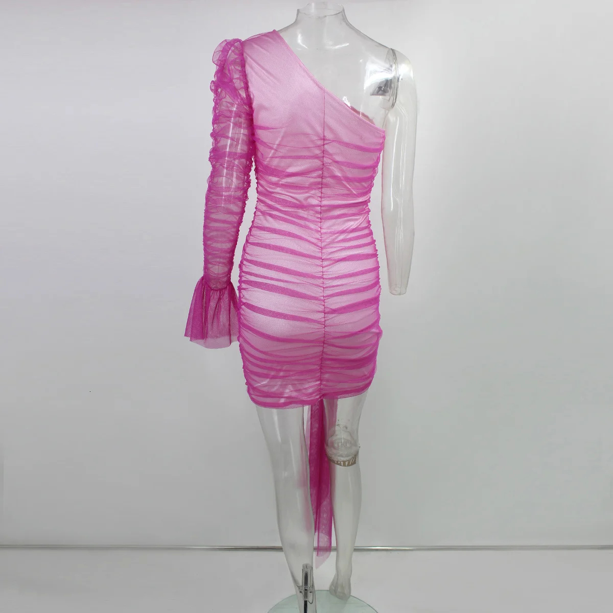 Slaygirl розовое Сетчатое облегающее вечерние мини-платье без рукавов, с лето-осень кружевное сексуальное платье Для женщин на одно плечо Клубное платье женский ремень