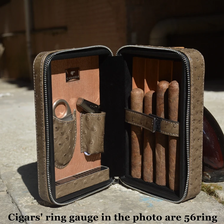 Серый Страус зерна дорожный увлажнитель для сигар COHIBA Fit Куба Habanos 4 сигары Макс 57 кольцо с сигарой Jet зажигалка сигары резак