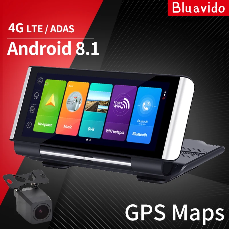 Видеорегистратор Bluavido 7 дюймов 4G ADAS Android 8 1 GPS навигация HD 1080P|Видеорегистраторы| |