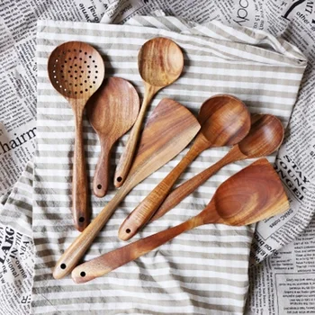 

Thai Teak Long Handle Wooden Spatula Rice Spatula Rice Spoon Non-Stick Pan Wooden Spatula Colander Household Wooden Spoon