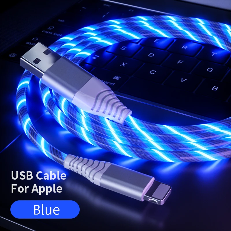 Meide 2 м осветительный светильник LEB USB кабель для быстрой зарядки типа C/Micro/Apple для samsung XiaoMi HUIWEI OPPO LG iphone11 - Цвет: For Apple Blue