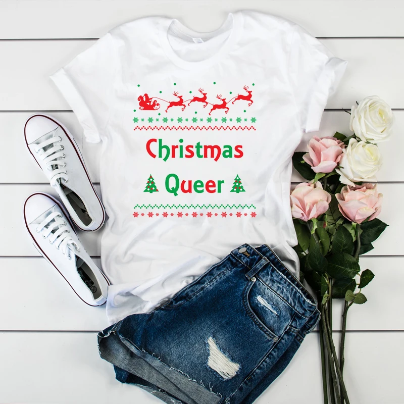Рождественская футболка для Для женщин Графический Милая кавайная Футболка модная битник для рождественской вечеринки Стиль женская футболка в стиле tumblr - Цвет: WTQ1877-WHITE