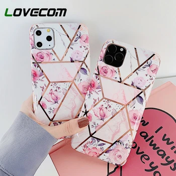 

LOVECOM Phone Case For iPhone 11 Pro Max XR XS Max 7 8 Plus 6 6S Electroplated Geometric Pink Flower Soft IMD Back Cover Coque